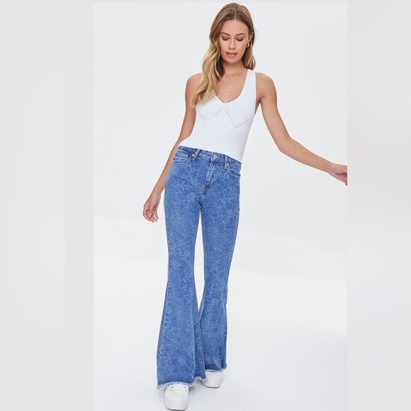 Forever 21 High Rise Jeans Slim Fit Flare Women's Size 29 BOHO HIPPIE FESTIVAL