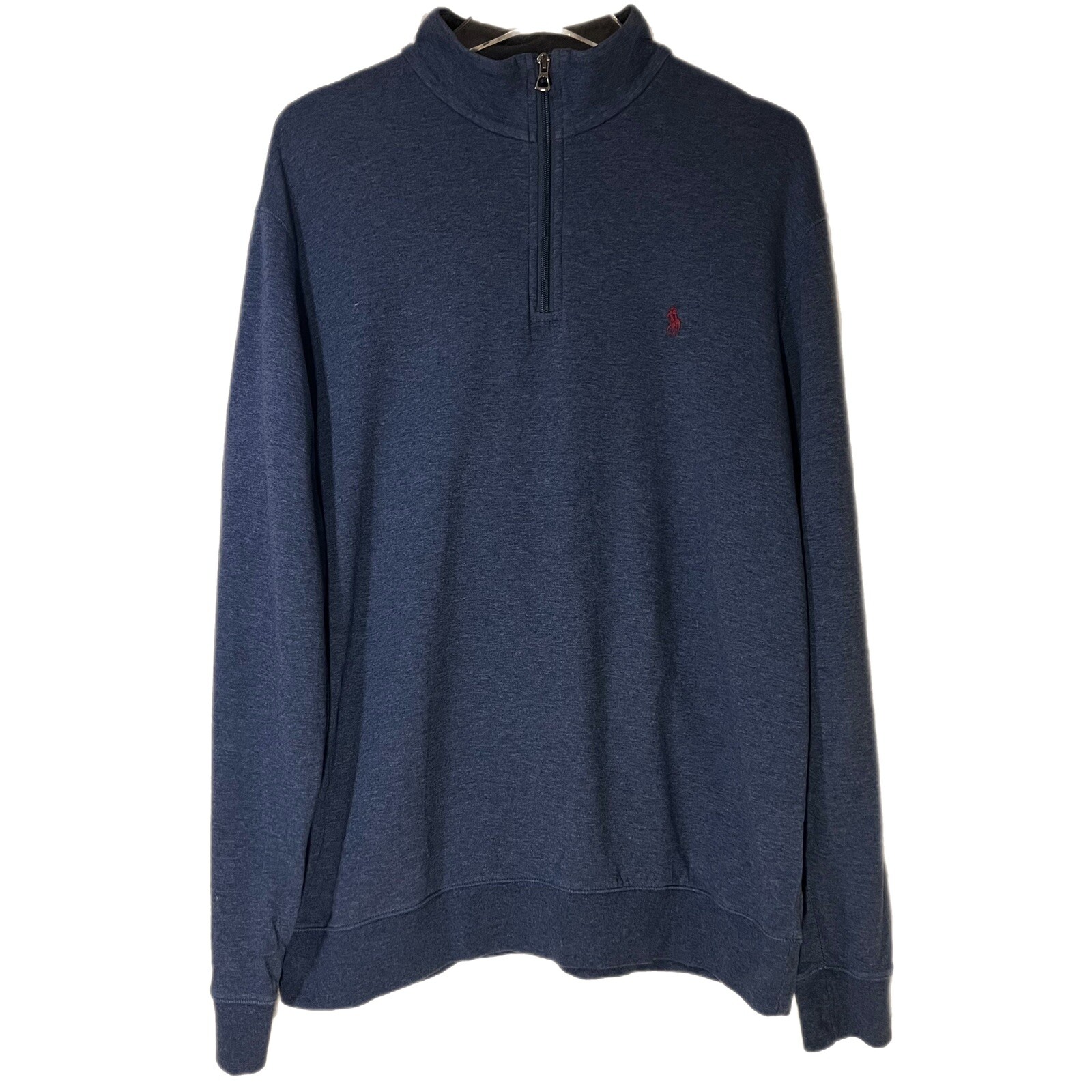 Polo Ralph Lauren Pony Quarter Zip Pullover Felpa Blu Navy Finto Collo Uomo L