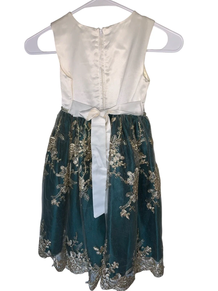 Vestido de VACACIONES Biscotti Niñas Talla 6, Verde, Dorado Bordado Tul Marfil Foto 4 de 4