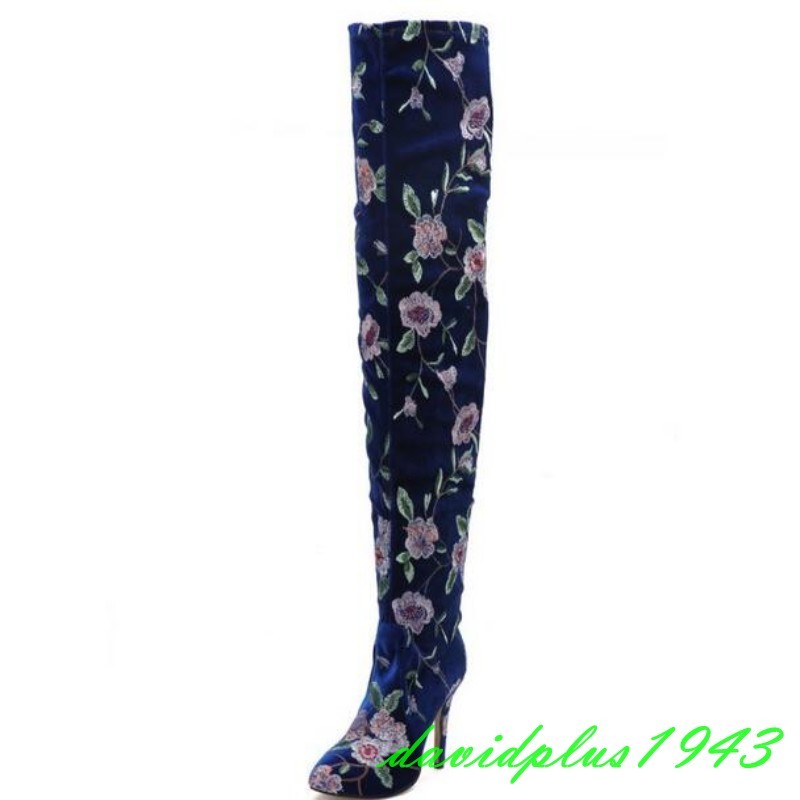 Pana para Mujer Taco Alto Alto Alto Puntera puntiaguda Sexy muslo bordado sobre la rodilla alta botas af7d64 Pana para Mujer Taco Alto Alto Alto Puntera puntiaguda Sexy muslo bordado sobre la rodilla alta botas af7d64