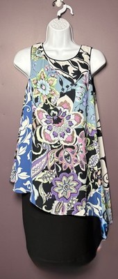 Joseph Ribkoff Chiffon Overlay Dress 4 Black Pink Floral Wedding Cocktail 191604