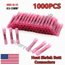 1000PCS Heat Shrink Waterproof Wire Connectors Red 22-16 AWG Butt Seal Terminals