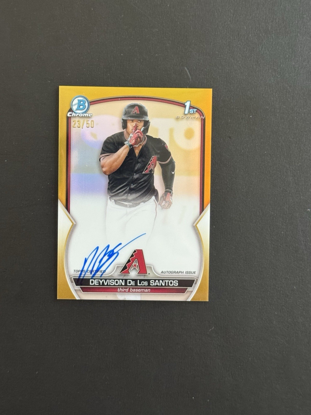 DEYVISON DE LOS SANTOS 2023 1st Bowman Chrome Auto /50 True Gold Refractor