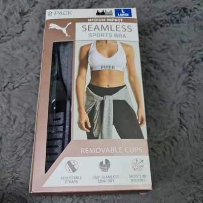 Puma Seamless Sport BH (2er Pack). Gr. L. Abnehmbare Cups/verstellbare Träger. Neu im Karton