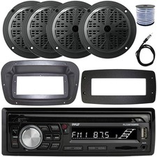 Pyle 1-DIN Marine CD Receiver W/Kit  Adapter Plate, 4x 6.5'' 120W Max Speakers