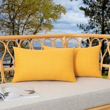 Kevin Textile Pack of 2 Outdoor Waterproof Throw Pillow 12 x 20-Inch Yellow