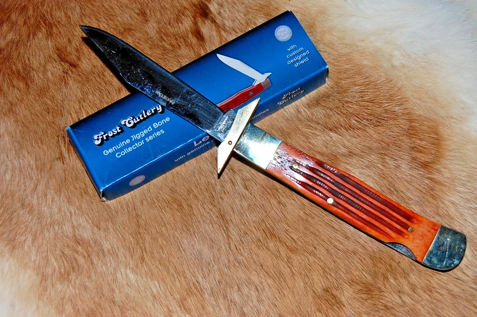 Frost Swing Guard Leopard Folding Lock Back Knife - Jigged Bone Handles - NEW - Image 2 of 4