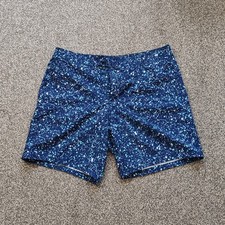 Marc Anthony Navy Blue Aqua White Splatter Print Board Shorts Swim Trunks W34