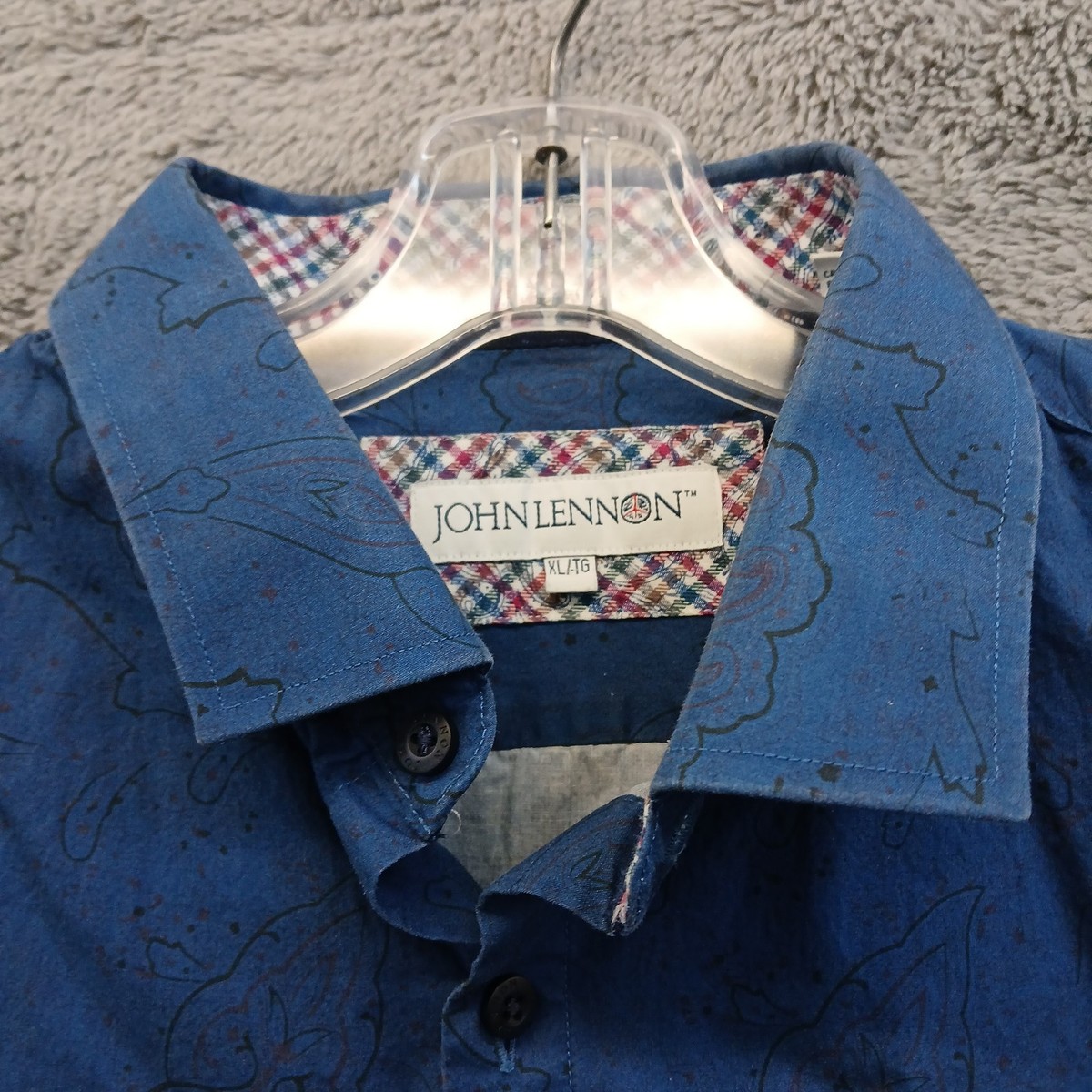 john lennon dress shirts John Lennon Men's Blue Button Down Dress Shirt Long Sleeve XL