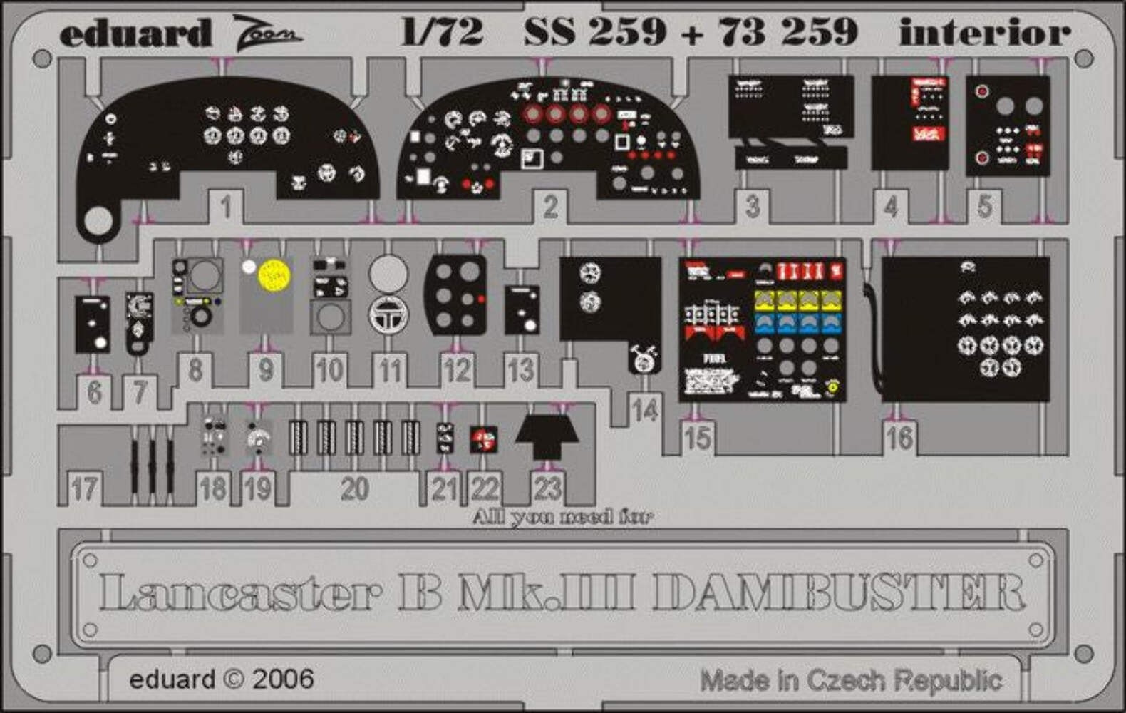 Eduard SS259 1:72 Avro Lancaster B.I/III 'Dambuster' interior to be used with Ha