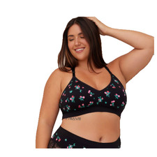 Torrid Curve Plus Size 2 BLACK with Cherry Print LIGHTLY LINED BRA