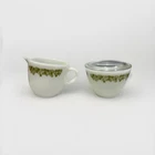 Vintage~Pyrex Corning Crazy Daisy Creamer & Sugar Bowl W/Lid~ Spring Blossom💚🤍