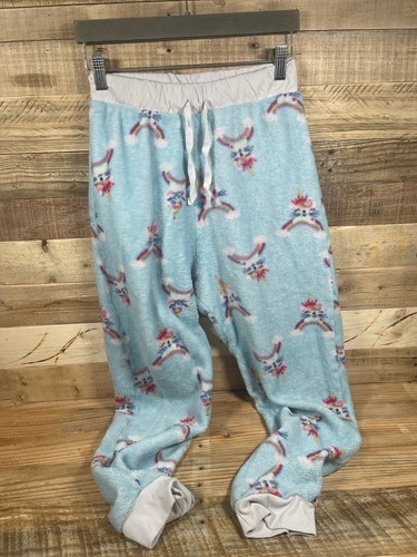 Cat Rainbow Girls (L) Light Blue Soft Fleece Pajama Pants Kid Novelty PJ Bottoms