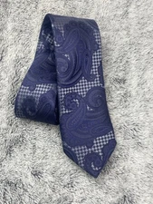 Men's Italo Ferretti Silvi Marina Luxury Silk Tie Italy Blue Geometric 60x 3.5
