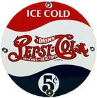 VINTAGE PEPSI COLA PORCELAIN SIGN GAS STATION BOTTLE COKE COCA DEW A & W OIL
