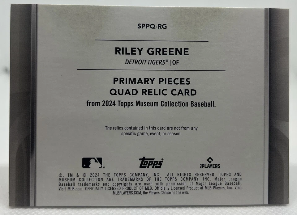 2024 Topps Museum Single Player Primary Pieces Quad Relic Riley Greene /49 - Image 2 of 2