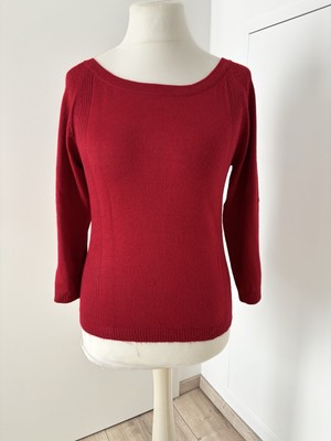 Feinstrick Pullover Rot U-Boot Ausschnitt Rippärmel figurbetont Gr. L