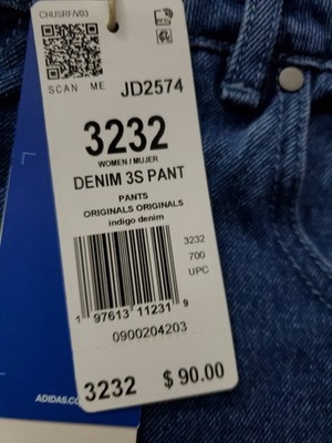 Brand New Never Worn Adidas Denim Pant. Three Stripe Down Either Leg. Wide Leg