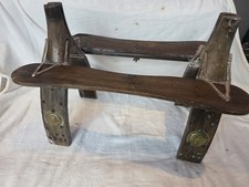 Vintage Egyptian Revival Folding Wooden Camel Saddle Stool / Bench Nefertiti...