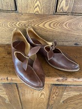 Cydwoq Vintage 37 7 brown leather kitten heels pumps bow tie Moroccan slipper