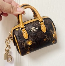 Coach Mini Rowan Bag CharmIn Signature Canvas W Floral Print Walnut/Yellow CCF12