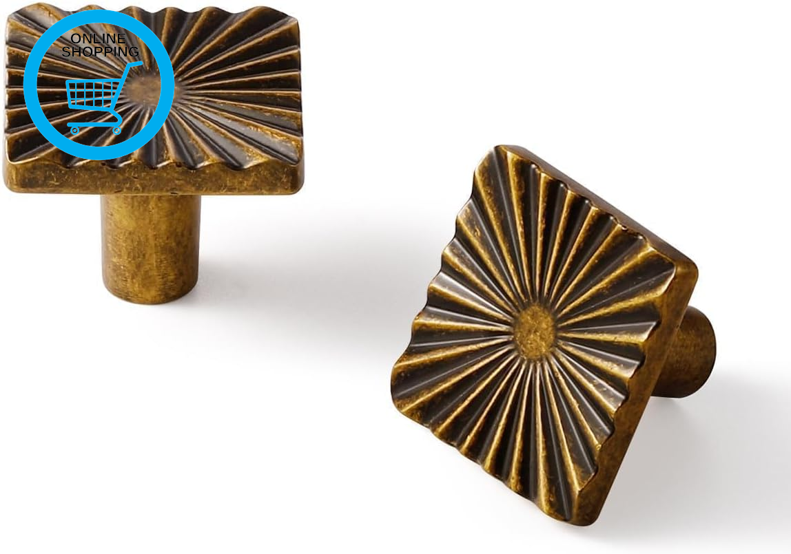 2 Pack Antique Brass Cabinet Knobs Copper Square Drawer Pulls Kitchen Cupboard B