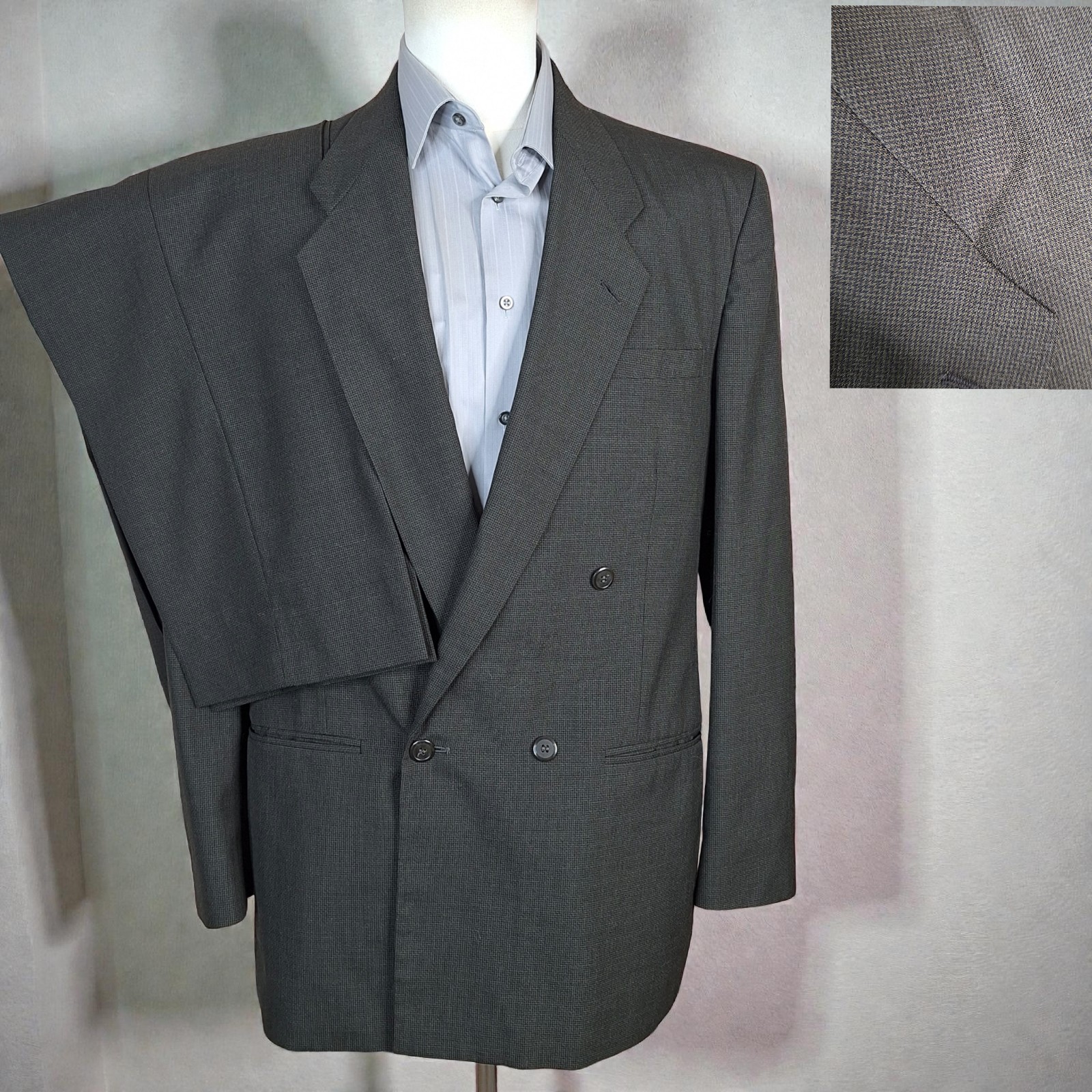 Cellini 2 Piece Suit Mens 40L 32X31 Brown Check Double Breasted Vintage