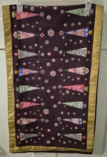 World Market Whimsical Trees Snowflakes Plum w/Gold Trim Christmas Table Runner