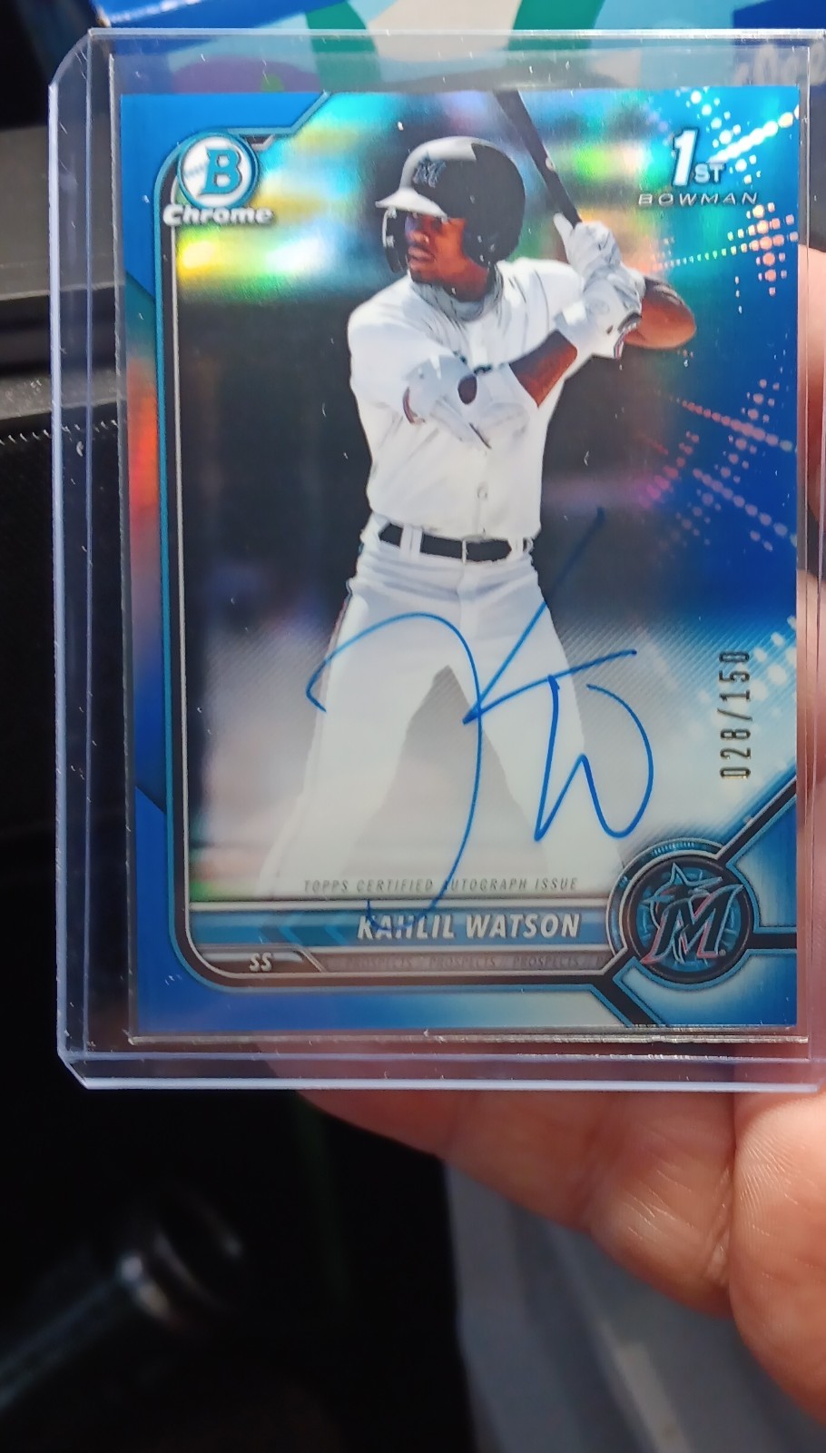 Topps 2022 Bowman Chrome Blue Refractor Auto Rookie Kahlil Watson CPA-KW /150 M…