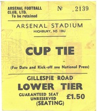 TICKET  ARSENAL  FC vs CHELSEA FC. CUP TIE. HIGHBURY