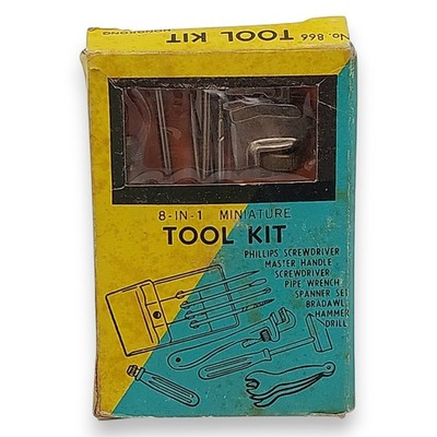Vintage Miniature Tool Kit 8-in-1 No. 866 Mini Screwdrive Wrench Hammer Drill