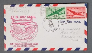 MayfairStamps US First Flight 1947 Hawaii Honolulu to Calcutta India Cover aaz_3