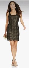 GUESS Adelaide Scalloped Fringe Mini Dress Black and Bronze Metallic Size 10 NWT