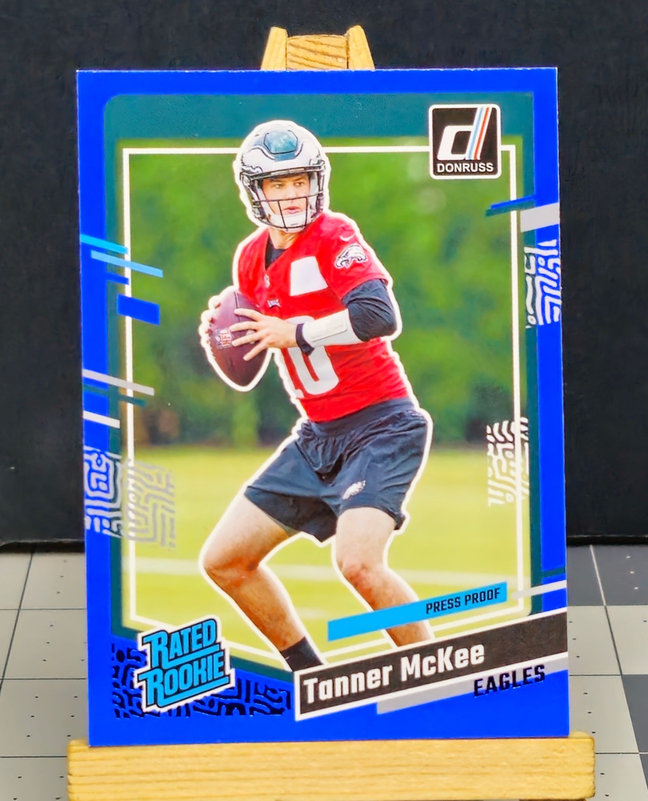 2023 Donruss #383 Tanner McKee RC BLUE PRESS PROOF Eagles Rated Rookie Card