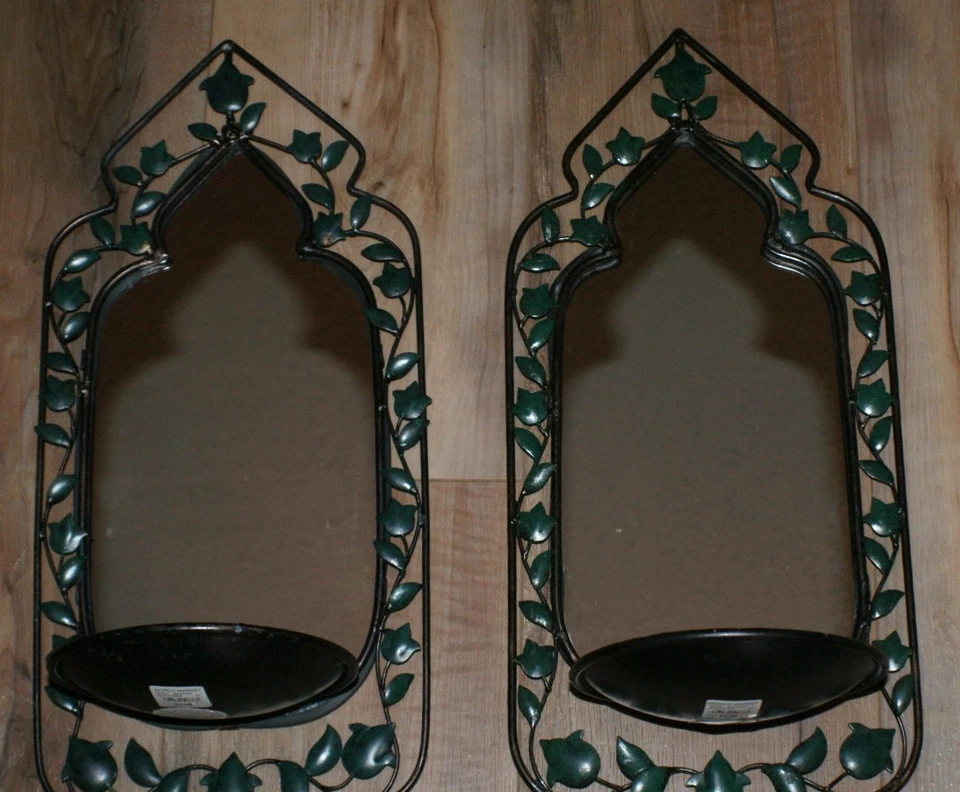 2个镜面烛台壁挂式壁灯带装饰绿色藤蔓 — 第 2/4 张图片