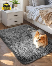 Small Rug Upgrade Non Slip Throw Bedside Area Rugs, Fluffy Soft Grey Mini Bedroo