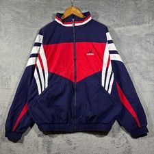 Vintage 90s Y2k Adidas Windbreaker Track Jacket Men L Navy Red White Logo