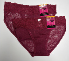 MAIDENFORM Luxurious Stretch Lace Red V Waist Bikini Panty Womens S/5 2 Pack