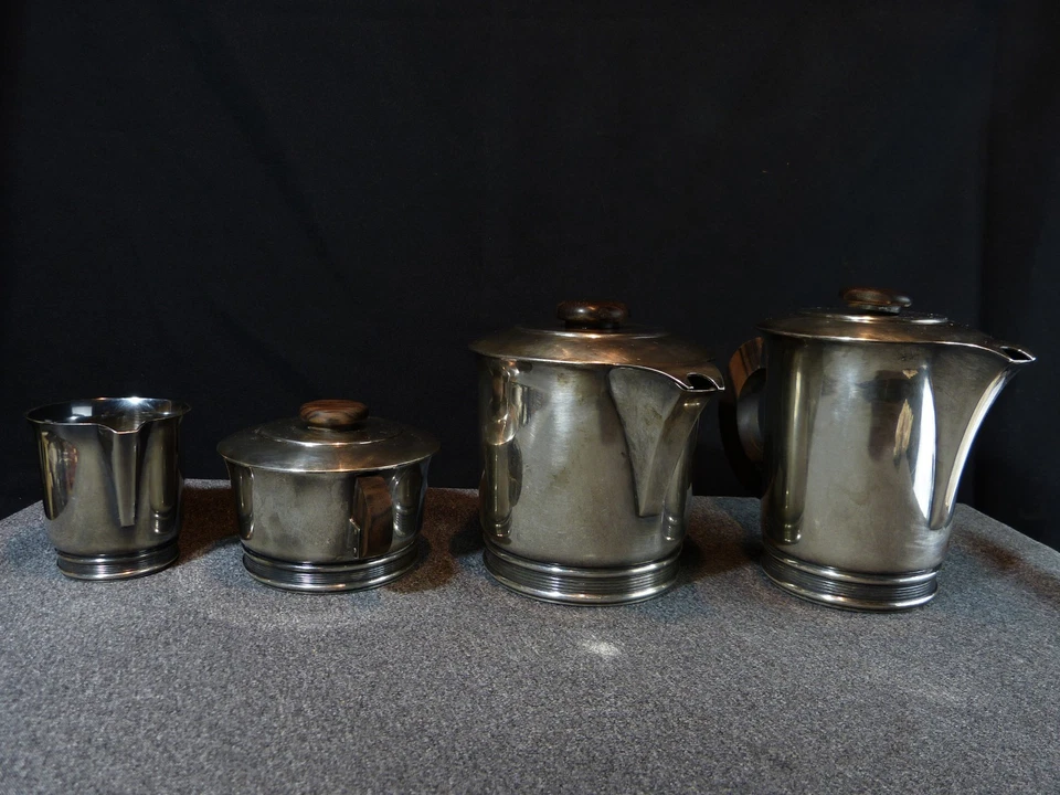 Service thé café Ercuis art déco en métal argenté théière cafetière sucrier pot - Photo 4/4