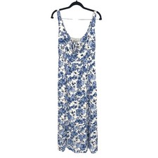 Hollister Blue White Floral Maxi Dress Pockets Smocked Cottagecore Medium NWT