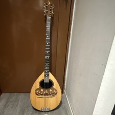 Bouzouki grec en bois, caisse bombée à côtes, rosace décorative