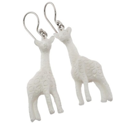 925 Silber handwerkliche Handschnitzerei Giraffe Bison Knochen Sterling Ohrringe, 1 1/2''