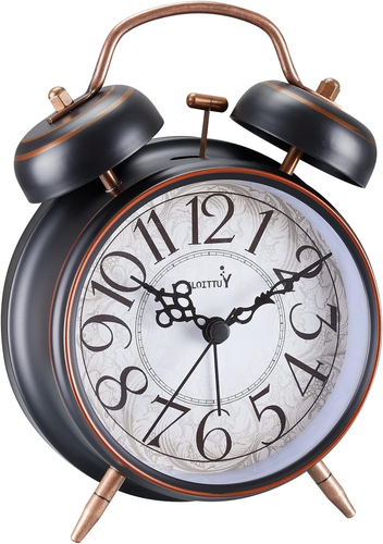 Loud Alarm for Deep Sleepers 4'' Retro Twin Bell Alarm Clock with Backlight for  - Picture 8 of 12