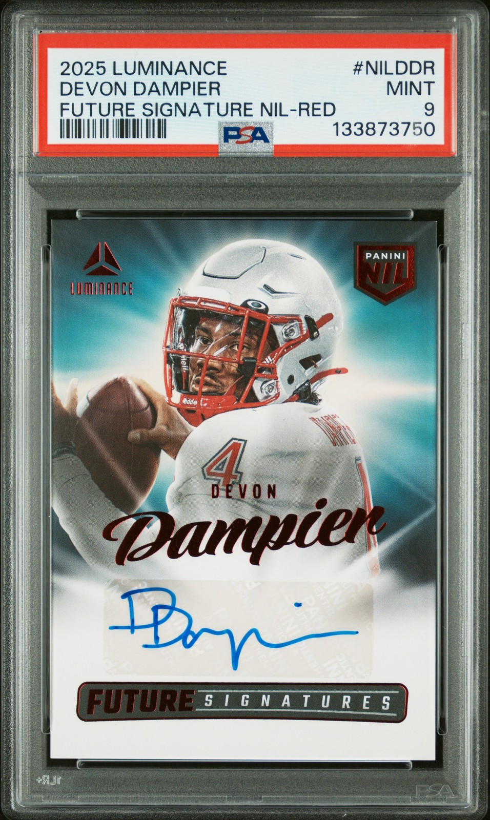 2025 PANINI LUMINANCE FUTURE SIGNATURES NIL RED #NILDDR DEVON DAMPIER PSA 9
