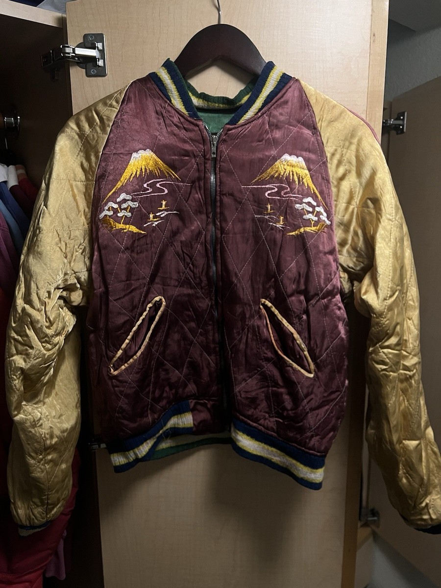 Vintage 1950s Souvenir Jacket Japan Gold Maroon Red Green