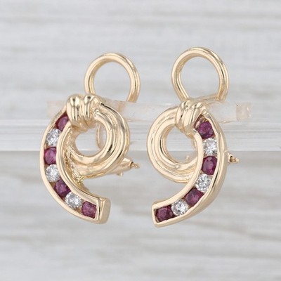 0.75ctw Diamond Ruby Swirl Drop Earrings 14k Yellow Gold Omega Backs
