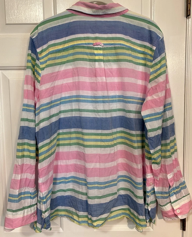 Talbots Womens Size XLP Petite Beach Club Striped Popover Top Long Sleeve Cotton - Image 4 of 4