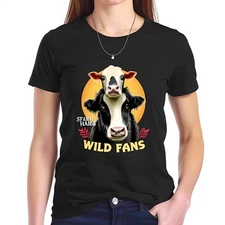WILD FANS Cartoon Cow Design Cotton Short Sleeve T-Shirt - Fun -All-cotton