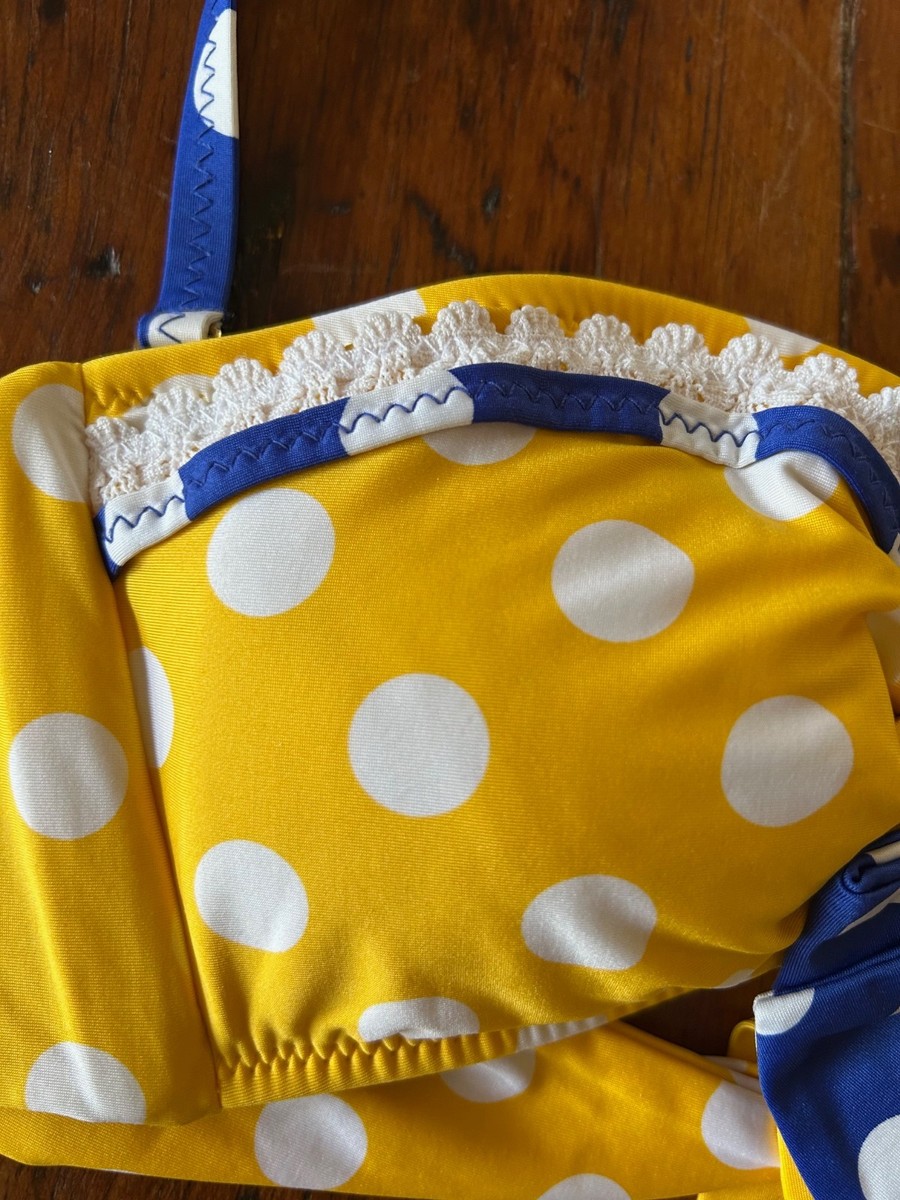 Vintage Betsey Johnson Yellow Polka Dot Bikini Yellow & Blue White