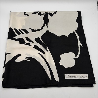 Vintage Christian Dior Silk Scarf Black & White Cream See Photos